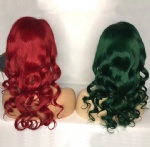 Wine red & Deep green color wavy hair lace wig